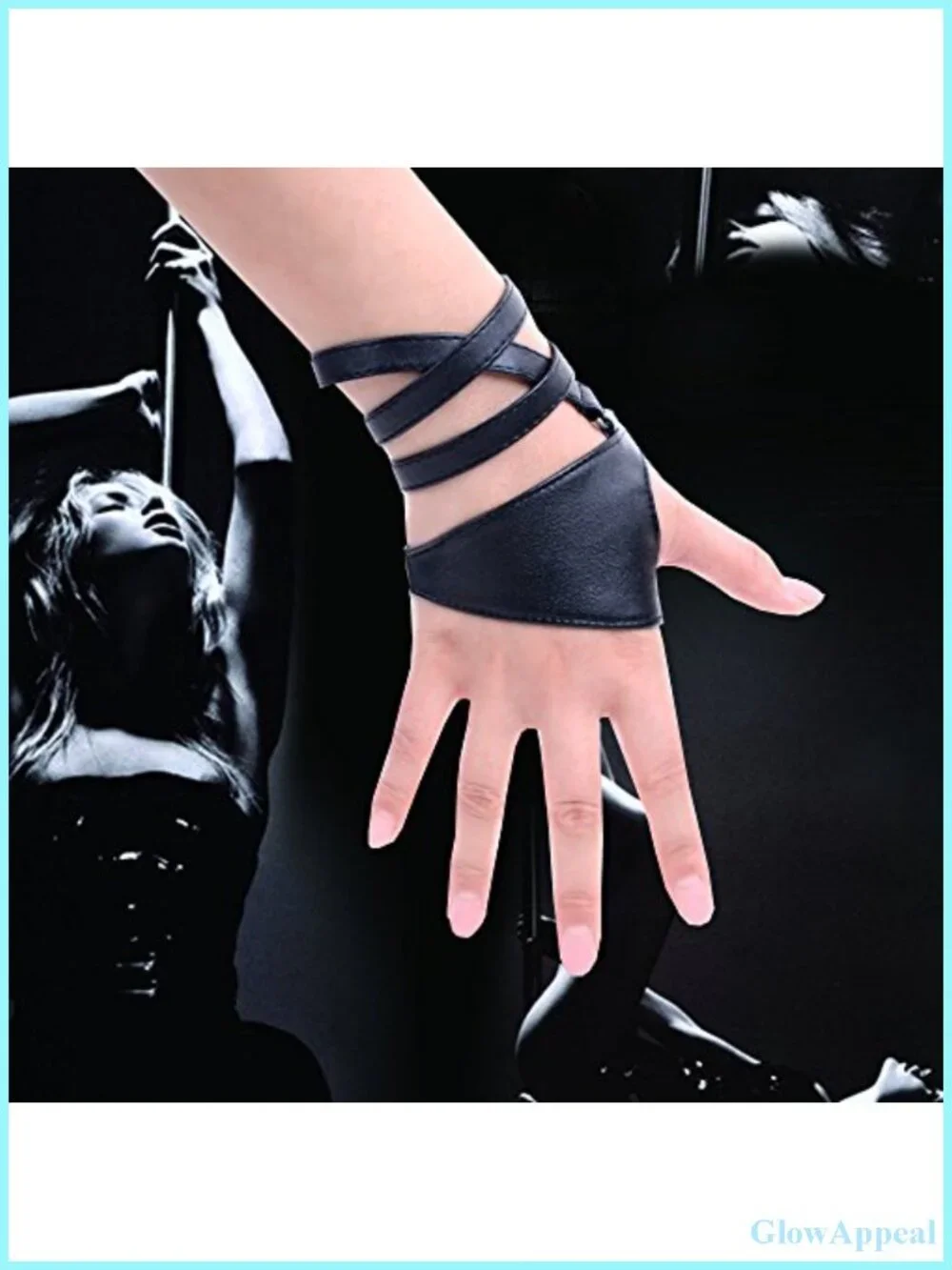 Women Half Palm Fingerless PU Leather Punk Gloves Halloween Costume